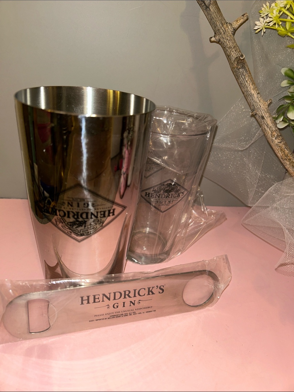 Stainless Steel Cocktail Shaker & Bottle Opener Glass Set - Silver